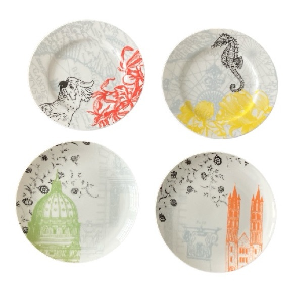AnthropologieSalad Desert Plates Turtle Seahorse Parrot Lot Of 4